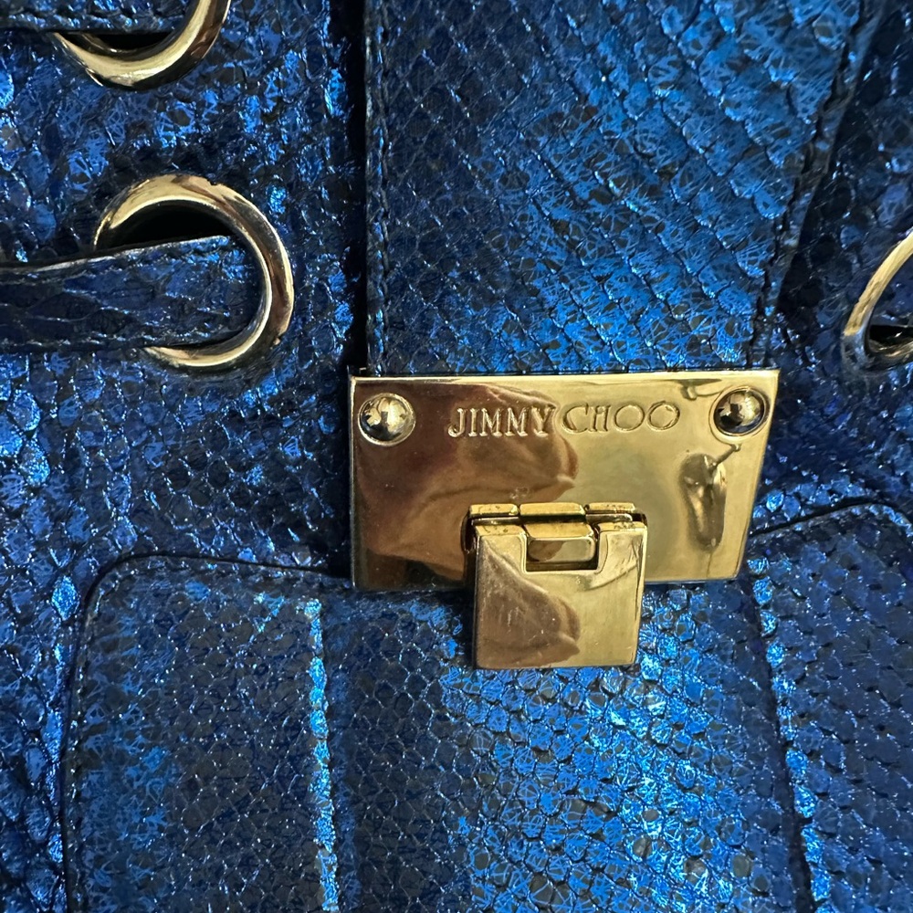 Jimmy Choo Shimmering Blue real  python/snake skin Shoulder bag RARE - Picture 13 of 16